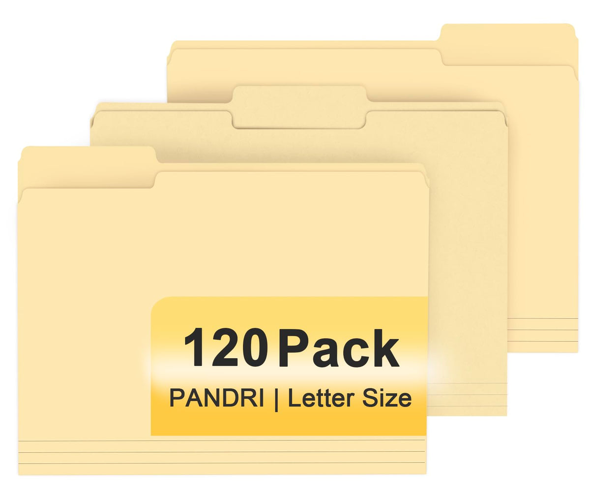 PANDRI Colored File Folders, 120 Pack 1/3 Cut Tab File Folder, Yellow