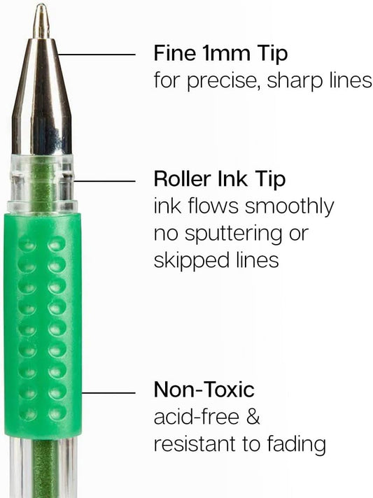 KINGART 400-30 Comfort Grip Gel Pens, Set of 30 Unique Glitter Colors