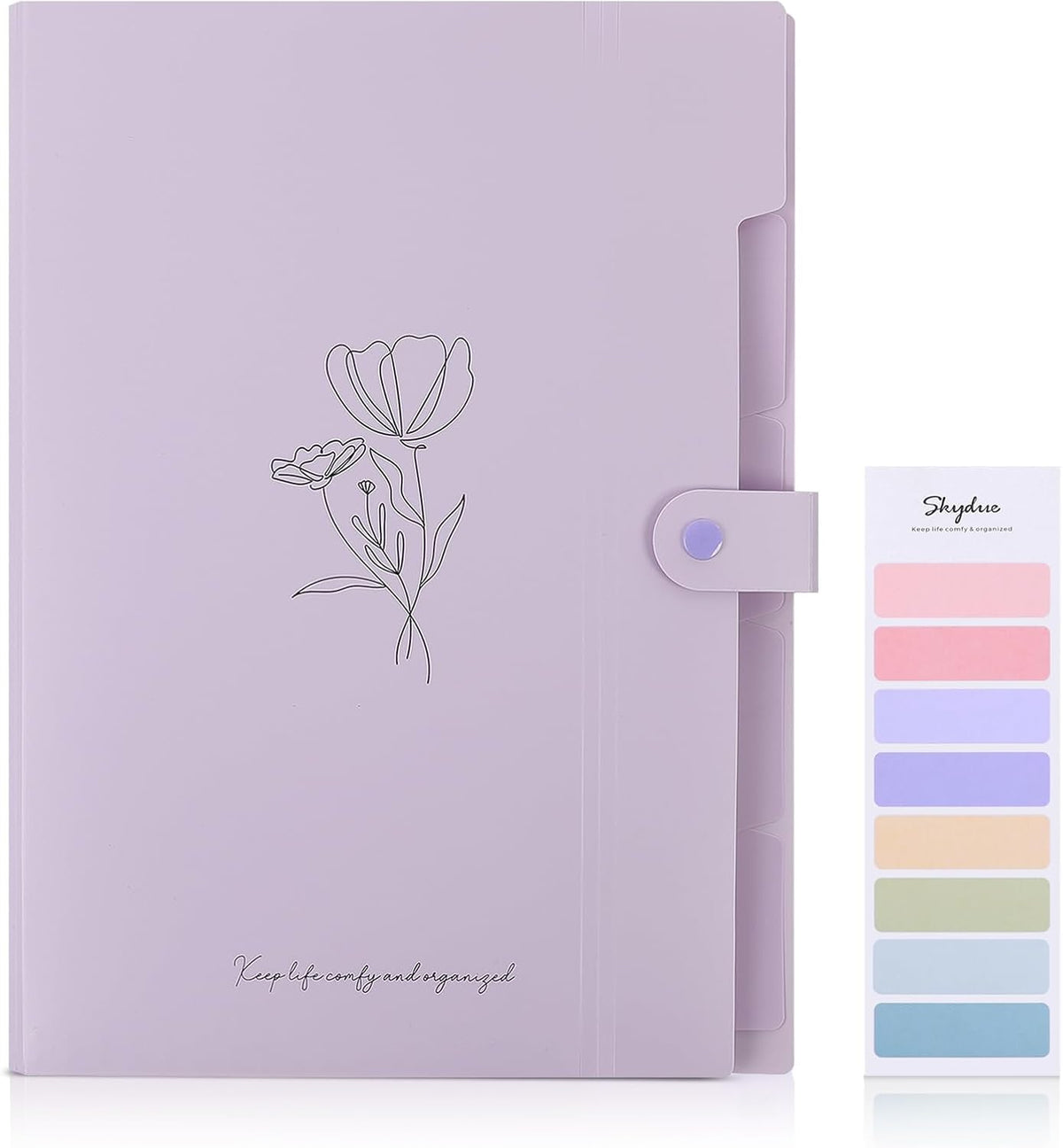 SKYDUE Expanding File Organizer with 5 Pockets, Accordion File Folders with Labels, Portable Document Paper Bill Receipt Organizer, Home College School Office Supplies, Letter Size, Lilac