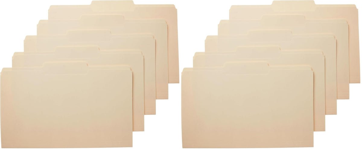 Amazon Basics Sturdy File Folders with Reinforced Tabs for Filing and Organization, 1/3-Cut Tab, Assorted Positions, Letter Size, 8.5x11 inches, Manila, 100-Pack