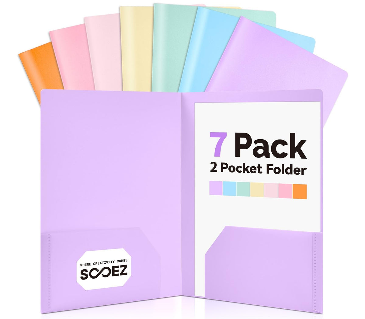 Sooez 7Pack Folders with Pockets, Pastels Colors, Heavy Duty Pocket Folder