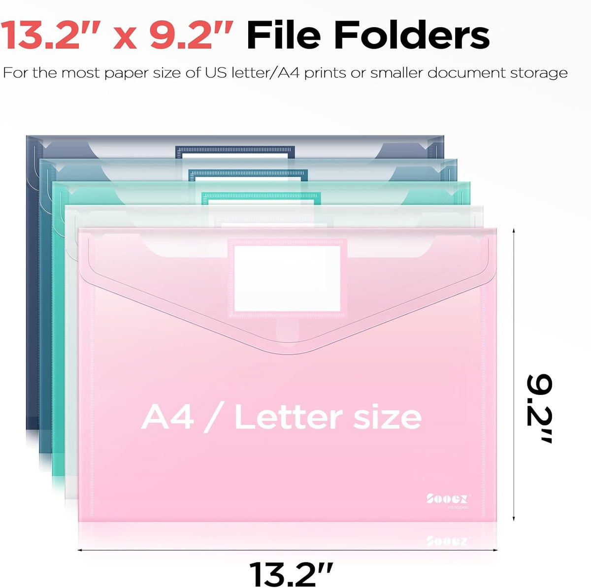 Sooez 10 Packs Plastic Envelopes, Plastic File Folders, Clear Folders