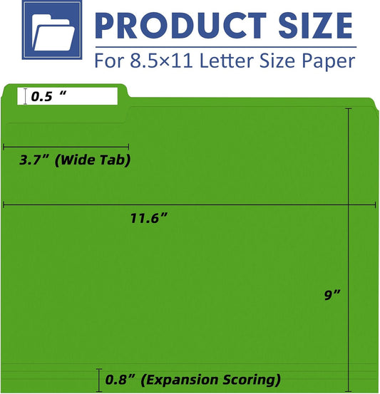 PANDRI Colored File Folders, 270 Pack 1/3 Cut Tab File Folder, 12 Colors