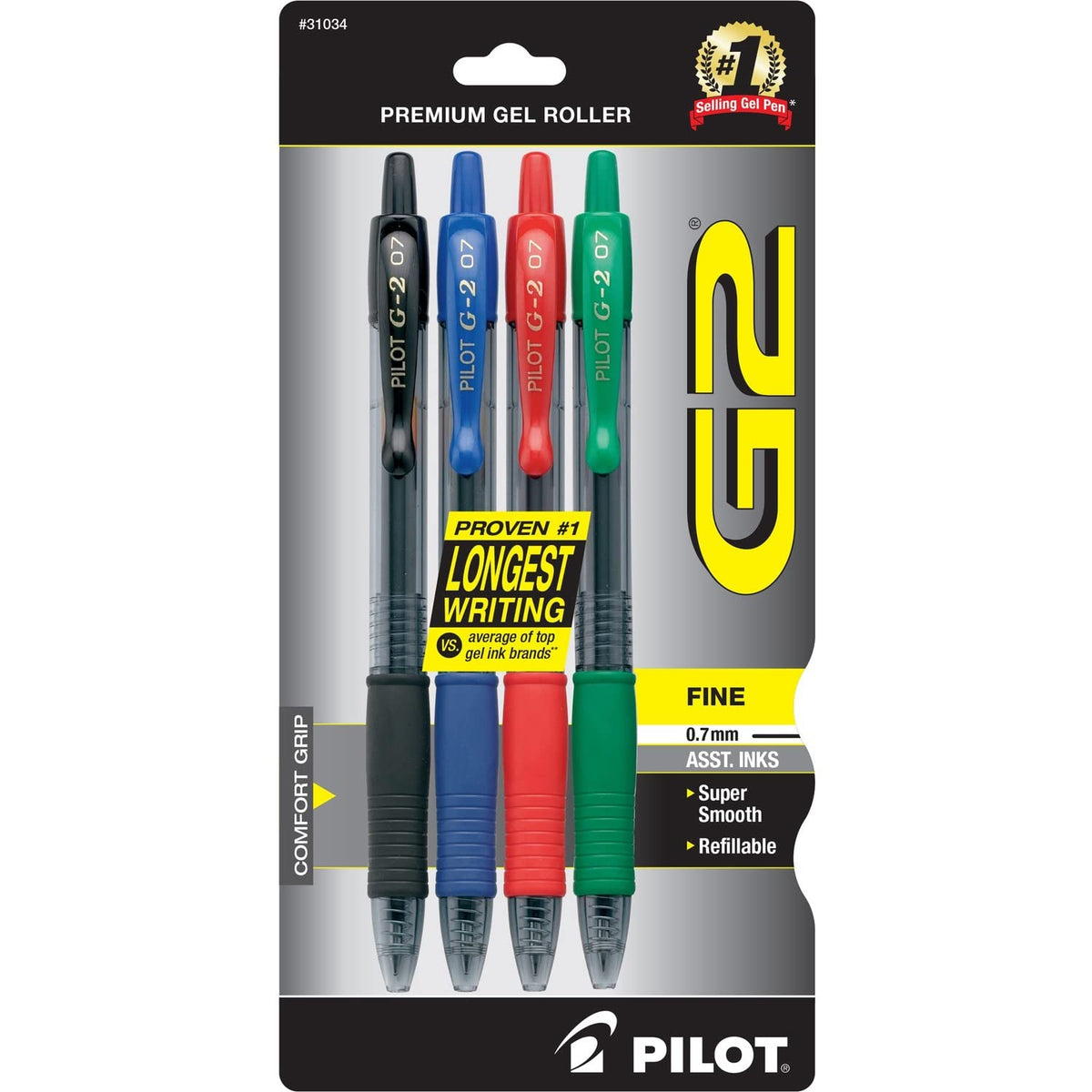 PILOT, G2 Premium Gel Roller Pens, Fine Point 0.7 mm, Blue, Pack of 4