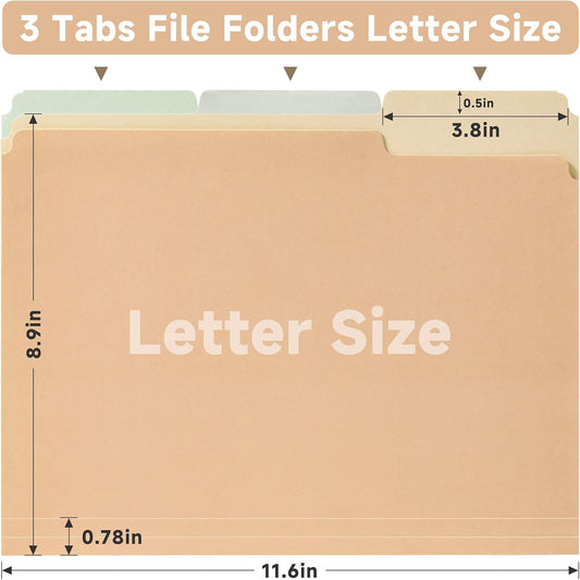 18pcs File Folders, Letter Size, 6 Color Assorted Two-Tone, Pastel, Manilla folders 8.5 x 11, for documents, Colored folders, 3 Tab Position,Filing Cabinet, carpetas para documentos, Paper