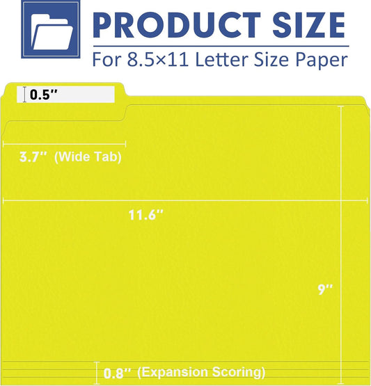 PANDRI Colored File Folders, 120 Pack 1/3 Cut Tab File Folder, Yellow