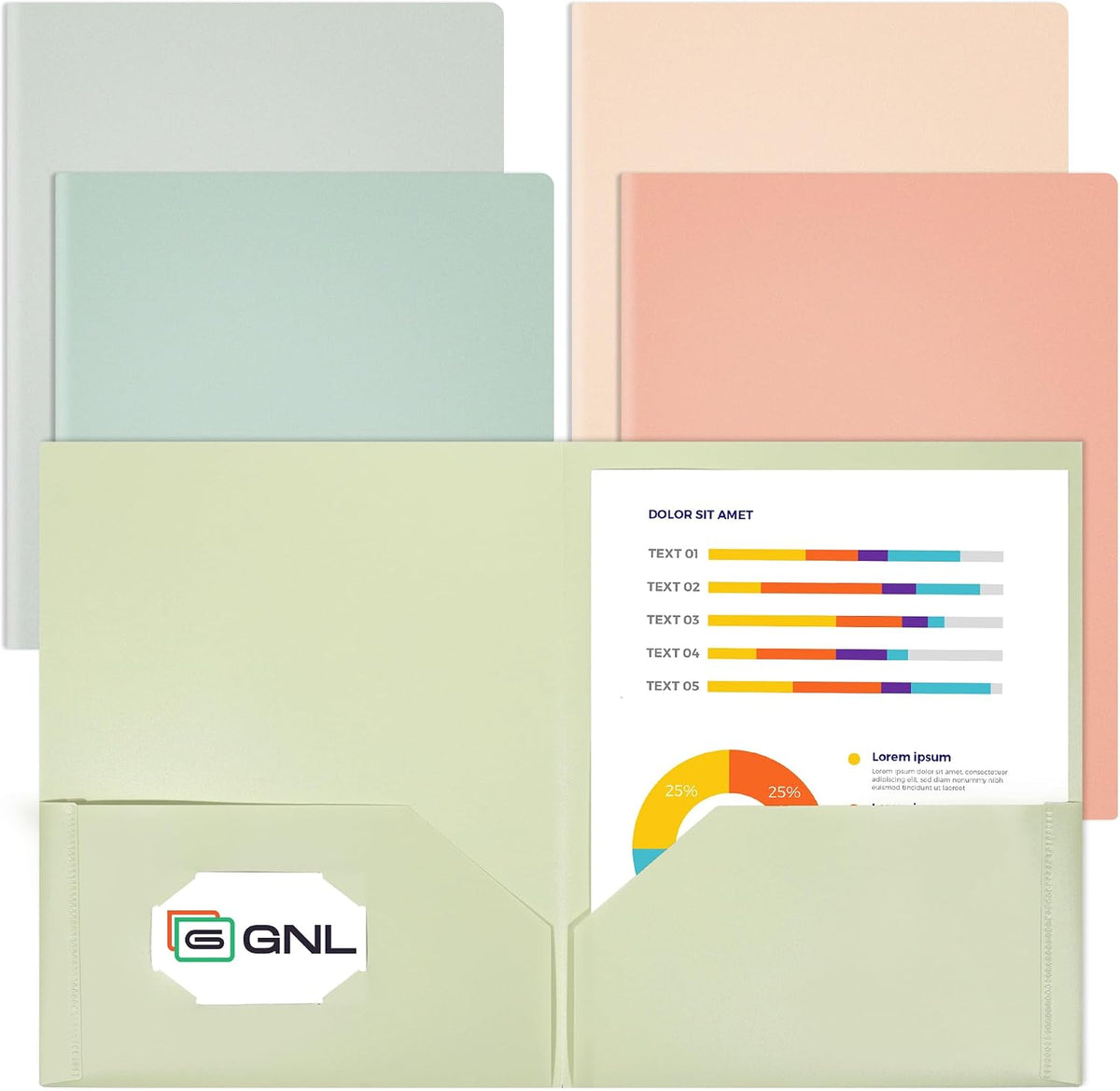 GNL Plastic Folders with Pockets, Pack of 5, Muted Pastel Colors, Heavy Duty 2 Pocket File Folders Letter Size, Pocket Folders for School, Home, and Office