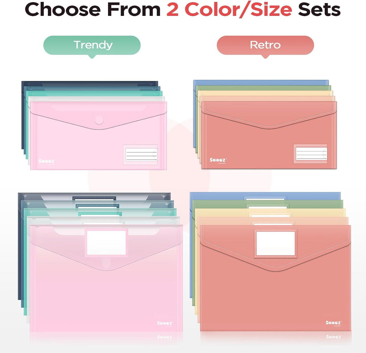 Sooez 10 Packs Plastic Envelopes, Plastic File Folders, Clear Folders