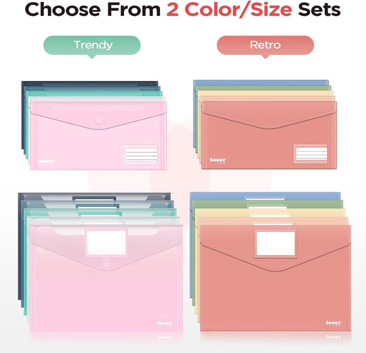 Sooez 10 Packs Plastic Envelopes, Plastic File Folders, Clear Folders