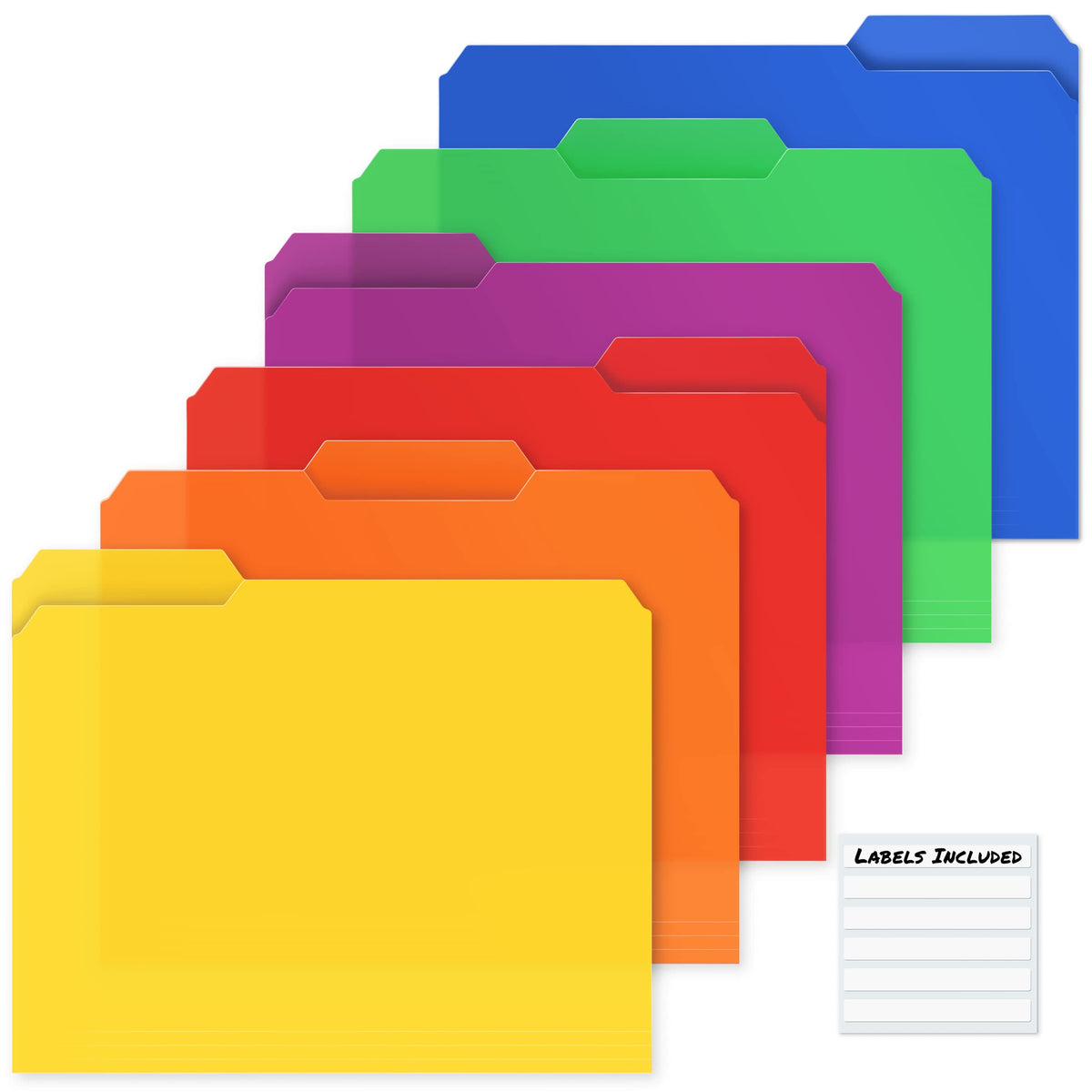 Dunwell Plastic File Folders, 1/3 Tab, Letter Size Documents, 6 Pack