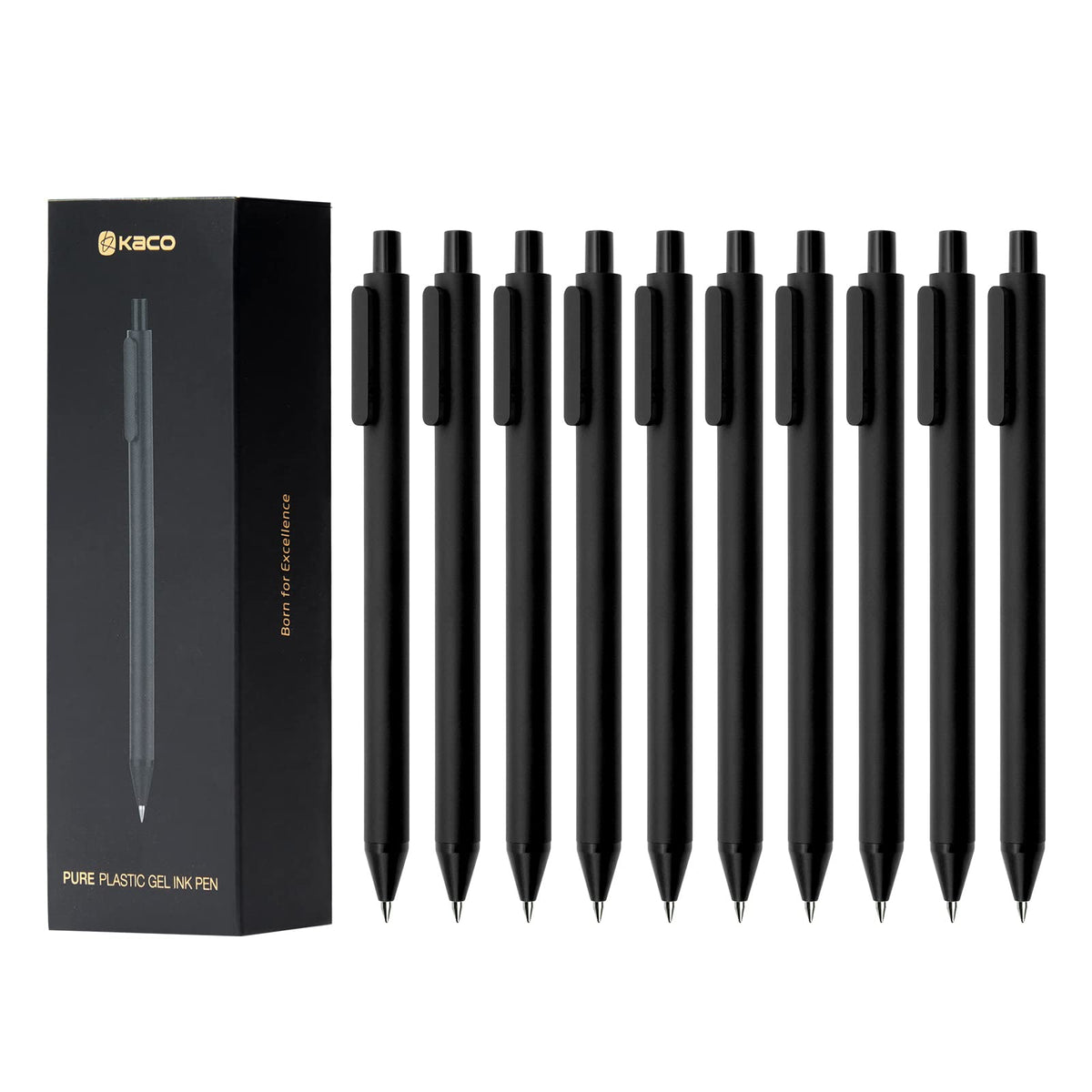 Kaco Gel Pens 0.5 mm Fine Point Black Ink 10PCS, Quick Dry Smooth Writing