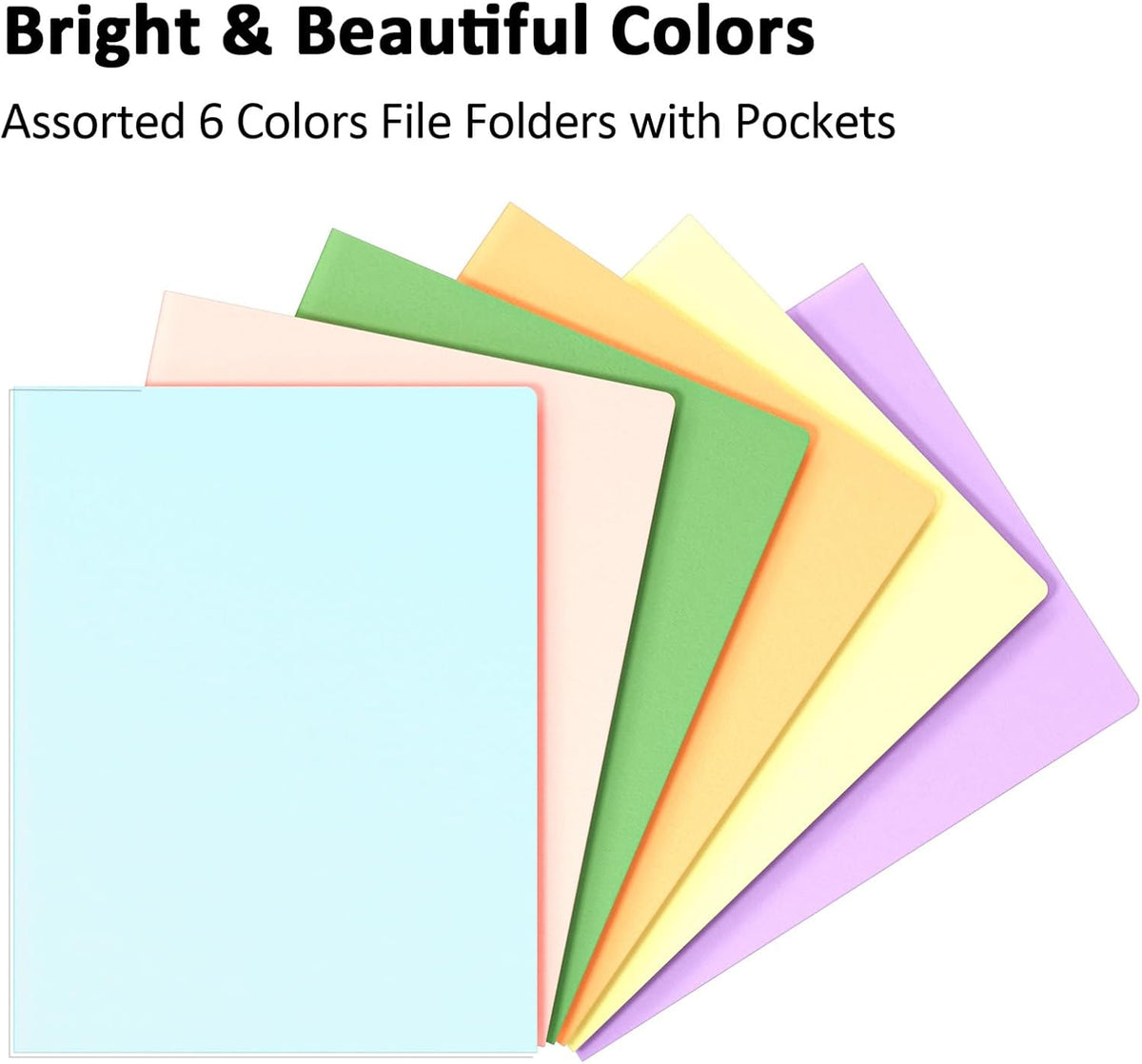 6 Pack Folders with Pockets, Pastel Color Cute Pocket Folders Paper Classic