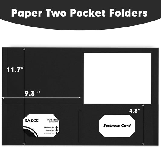 RAZCC Two Pocket Folders, 75 Pack, Letter Size, Black Folders with Pockets