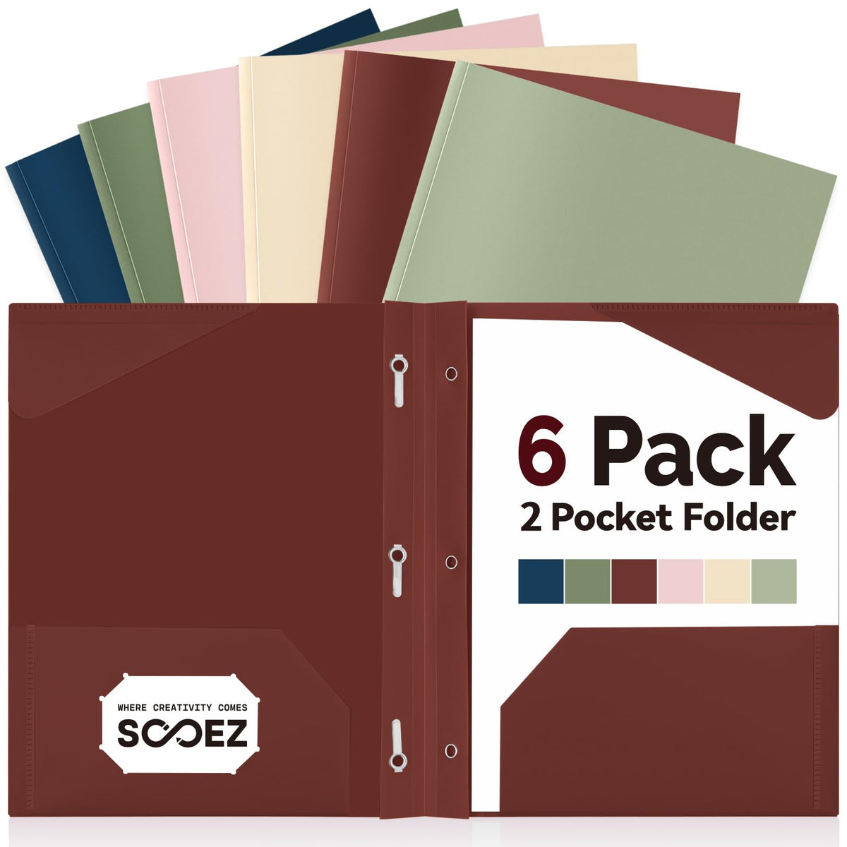 Sooez 1 Pack Plastic Folder, 2-Pocket Folders with Prongs