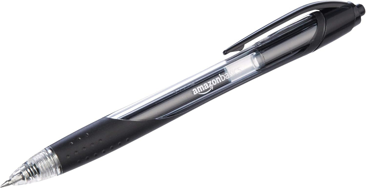 Amazon Basics Retractable Gel Ink Pens for Note-Taking and Office Writing, Fine Point 0.7mm, Smooth Writing, Black, 12-Pack