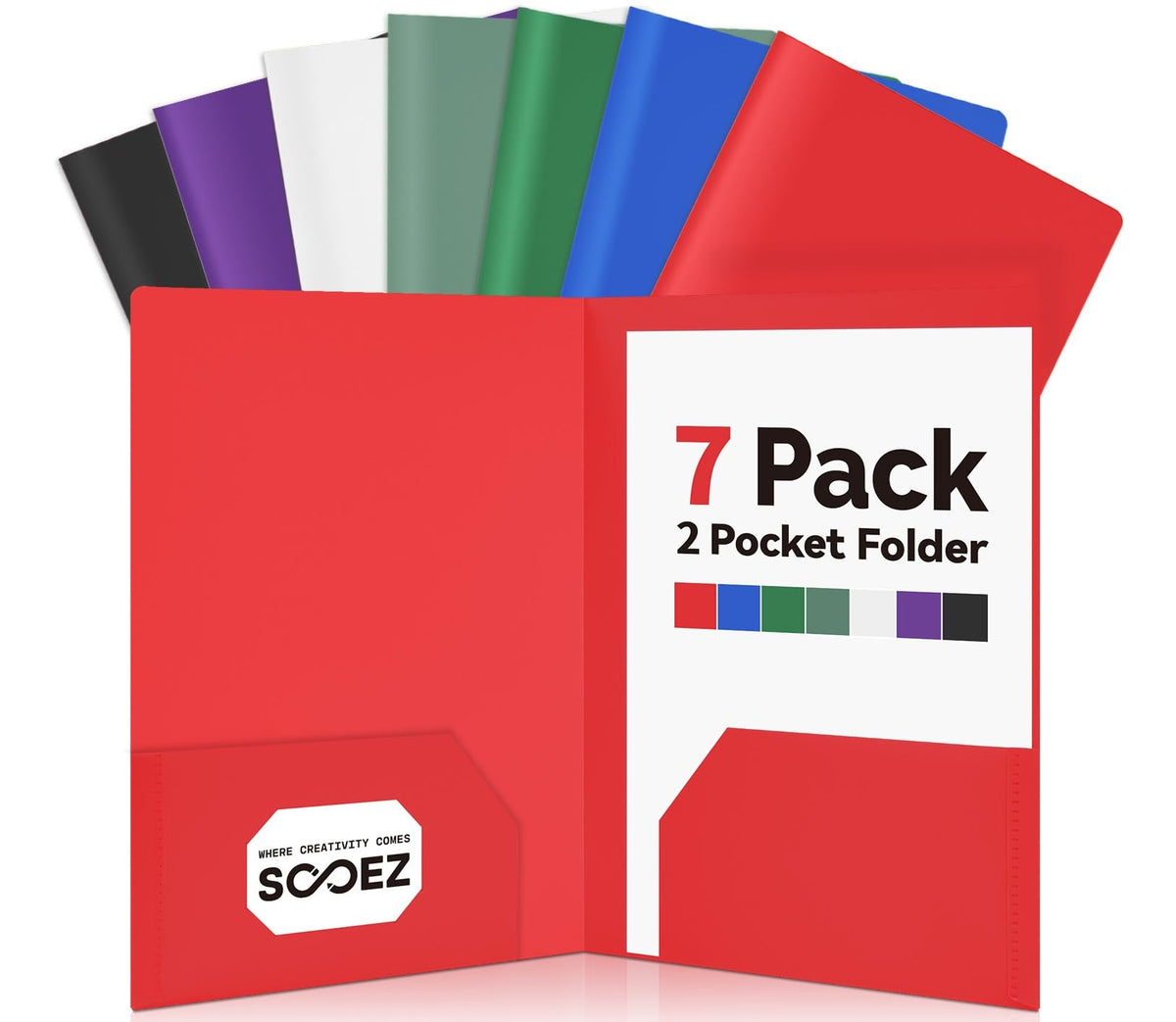 Sooez 7Pack Folders with Pockets, Pastels Colors, Heavy Duty Pocket Folder