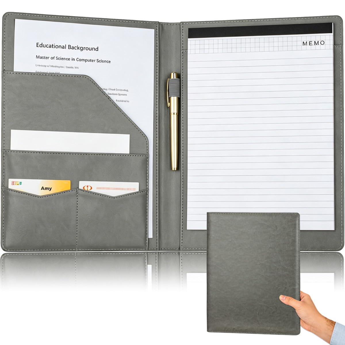Padfolio Portfolio Binder, Faux Leather Folio Folder Organizer, Black