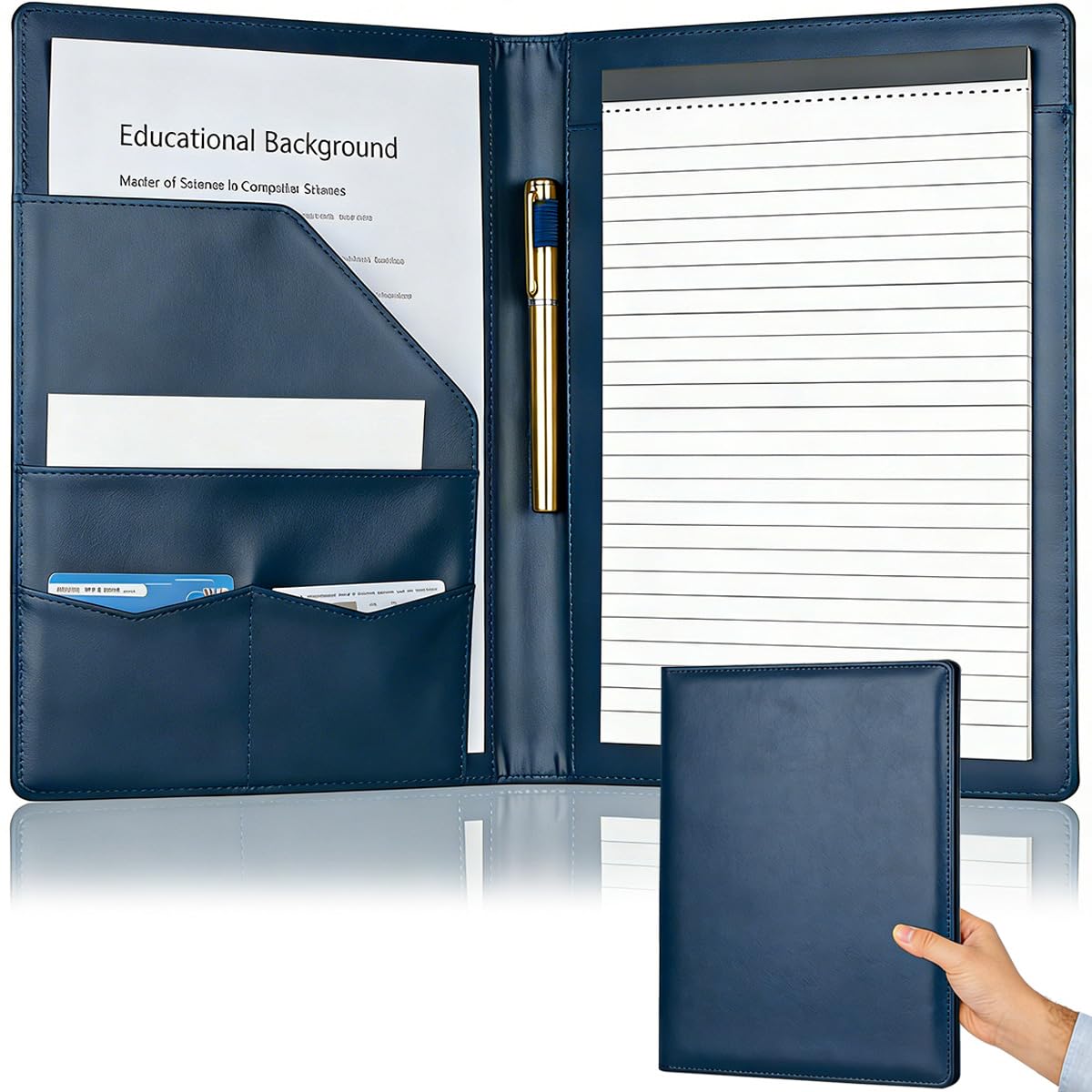 Padfolio Portfolio Binder, Faux Leather Folio Folder Organizer, Black
