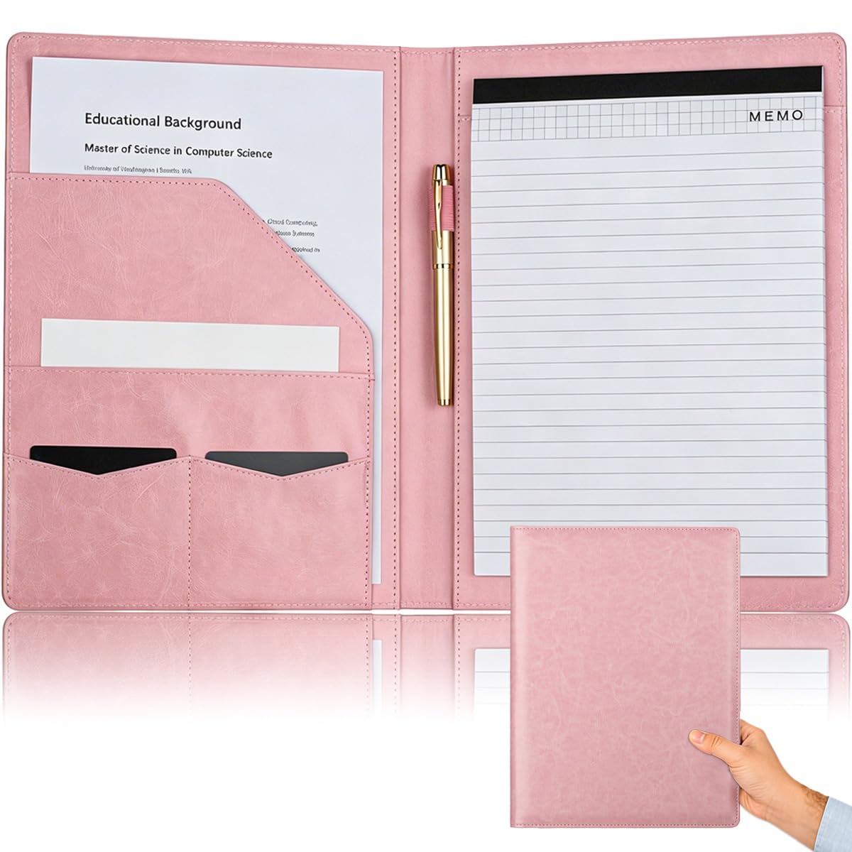 Padfolio Portfolio Binder, Faux Leather Folio Folder Organizer, Black