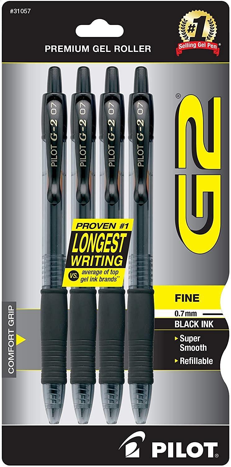 PILOT, G2 Premium Gel Roller Pens, Fine Point 0.7 mm, Blue, Pack of 4