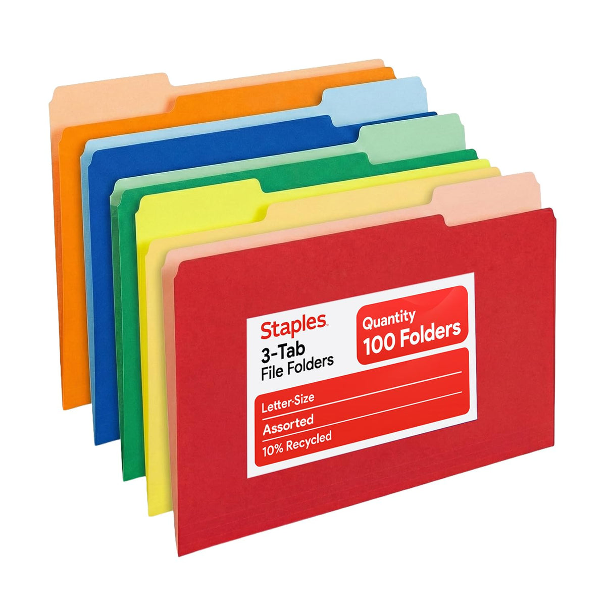 Staples File Folders, Letter Size, 1/3-Cut Tabs, Purple, 100/Pack
