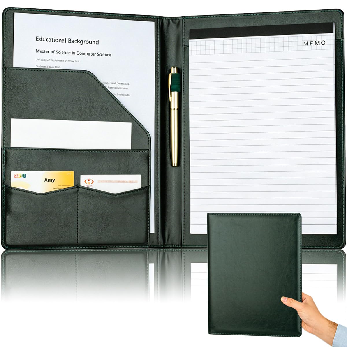 Padfolio Portfolio Binder, Faux Leather Folio Folder Organizer, Black