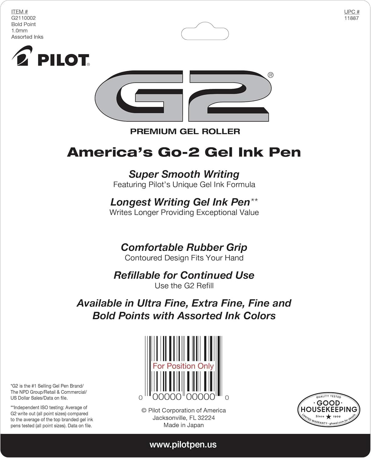 PILOT G2 Premium Gel Pens, Bold Point 1.0mm, Assorted Inks, 10-Pack