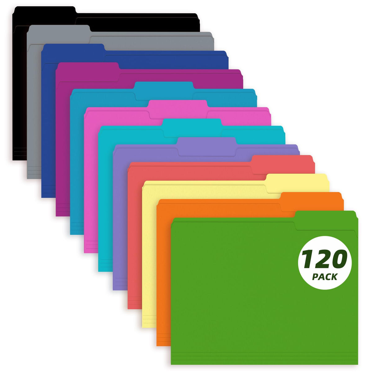 PANDRI Colored File Folders, 120 Pack 1/3 Cut Tab File Folder, Yellow