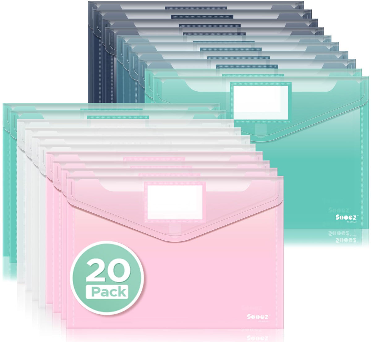 Sooez 10 Packs Plastic Envelopes, Plastic File Folders, Clear Folders