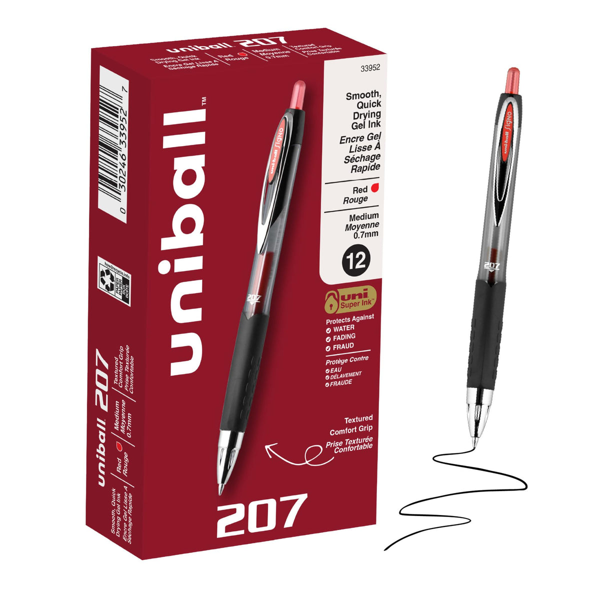 uniball™ 207 Gel Pens, Black Ink, 1.0mm Bold Point, Retractable, 12 Count