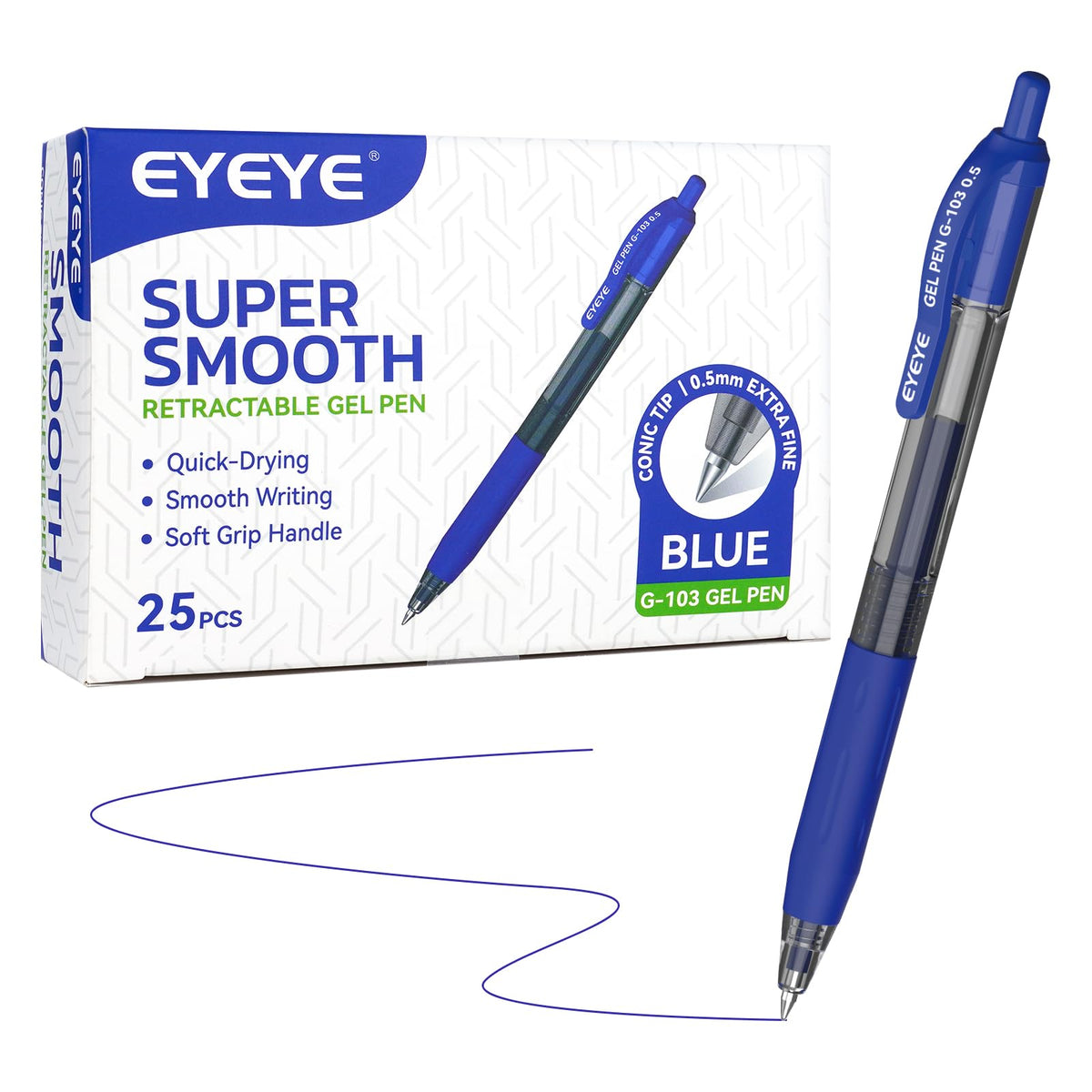 EYEYE G-103 Gel Pens, Black Ink, 0.5mm Extra Fine Point, Pack of 50