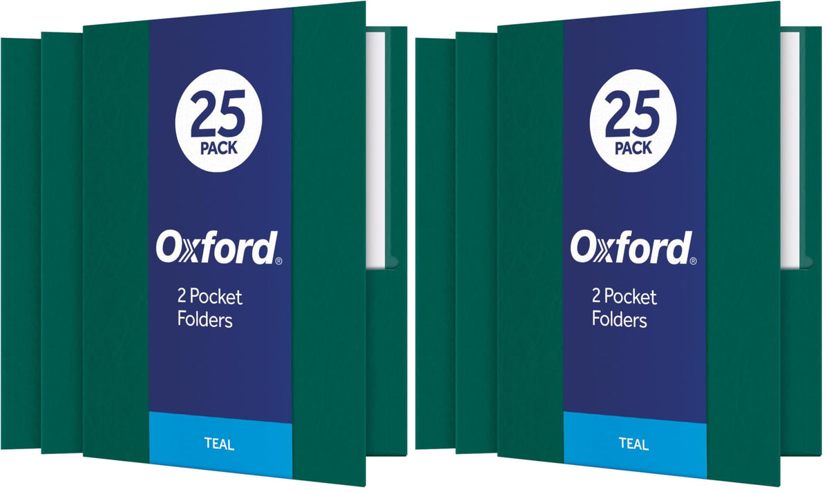 Oxford Twin-Pocket Folders, Textured Paper, Letter Size, Dark Blue, Holds 100 Sheets, Box of 25 (57538EE)
