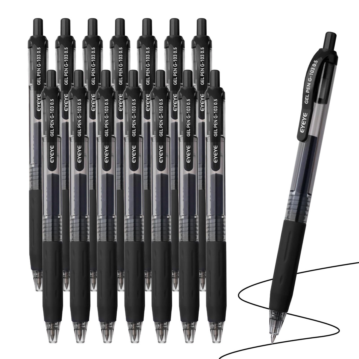 EYEYE G-103 Gel Pens, Black Ink, 0.5mm Extra Fine Point, Pack of 10