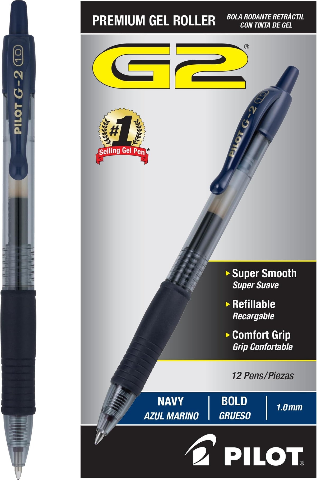 PILOT, G2 Premium Gel Roller Pens, Bold Point 1 mm, Pack of 12, Black