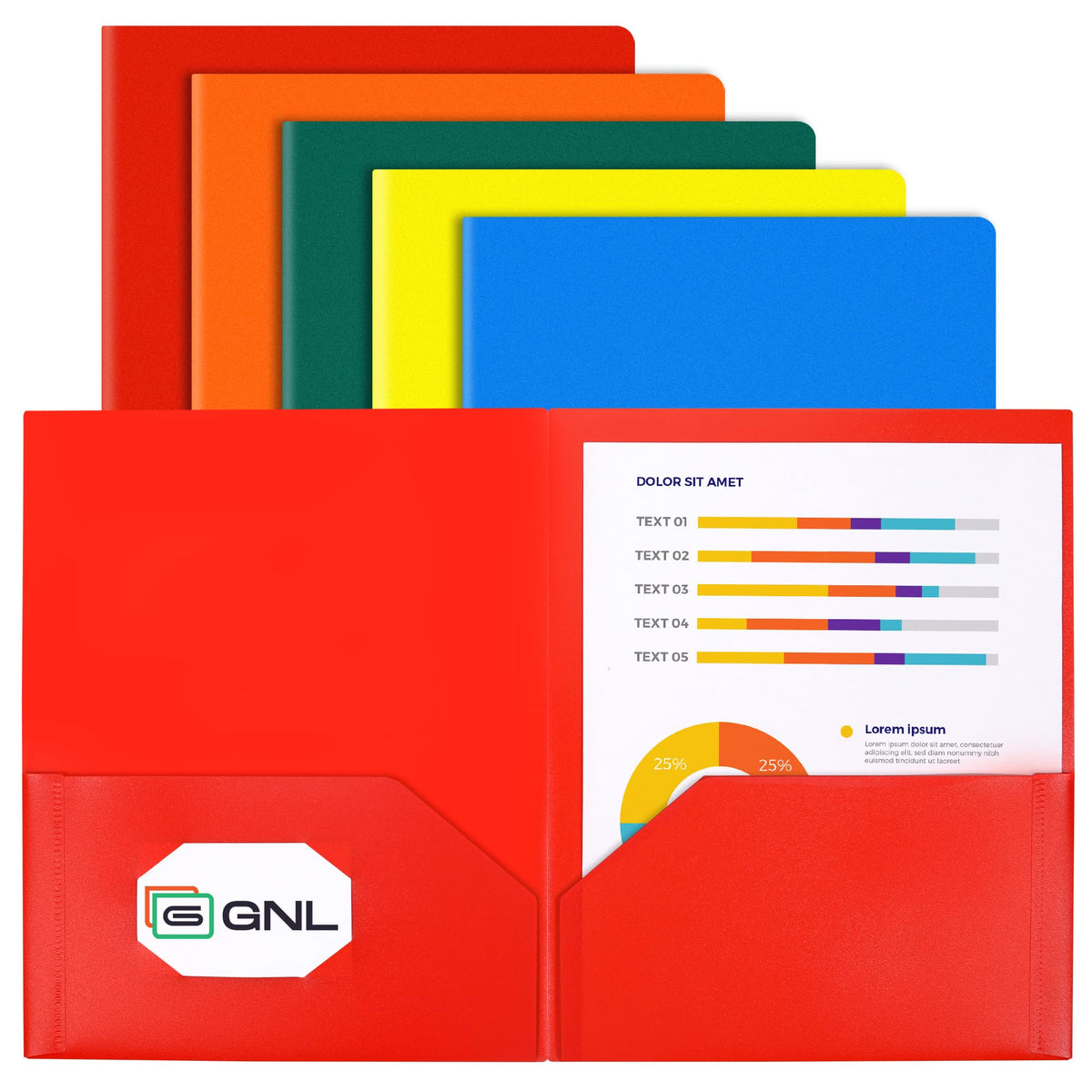 GNL Plastic Folders with Pockets, Pack of 5, Muted Pastel Colors, Heavy Duty 2 Pocket File Folders Letter Size, Pocket Folders for School, Home, and Office