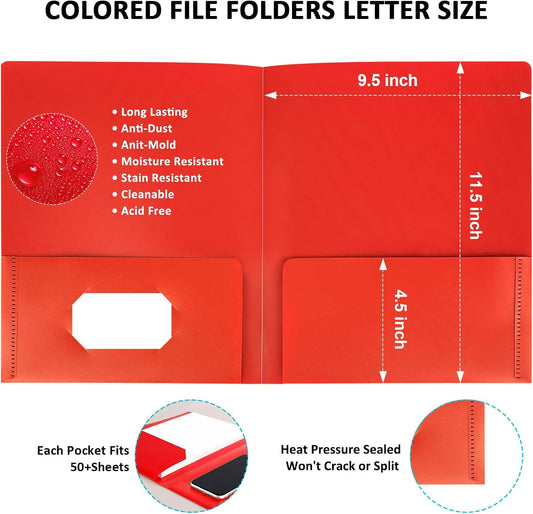 6 Pcs Colored File Folders with Pockets, Plastic Pocket Folders Letter Size