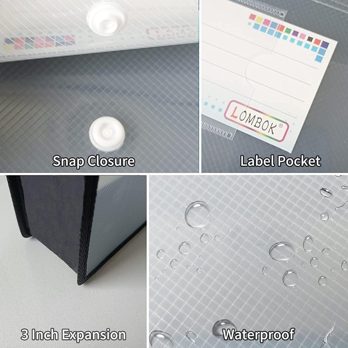 YoeeJob Plastic File Folders Legal Size Expandable Document Folder with Snap Button Closure, A4 Expanding File Wallet Envelopes Pouch with Label Pocket, 2 Packs, Black