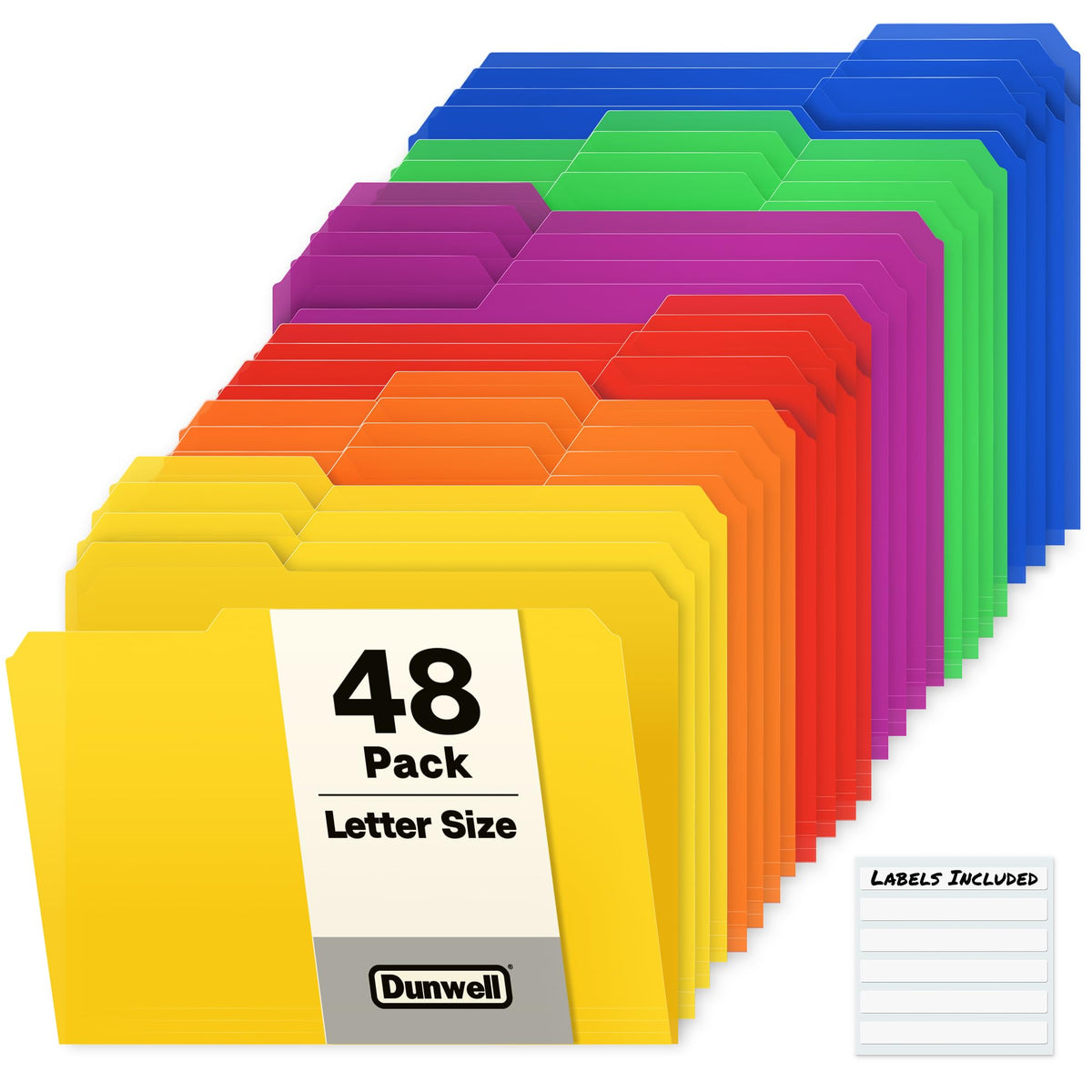 Dunwell Plastic File Folders, 1/3 Tab, Letter Size Documents, 6 Pack