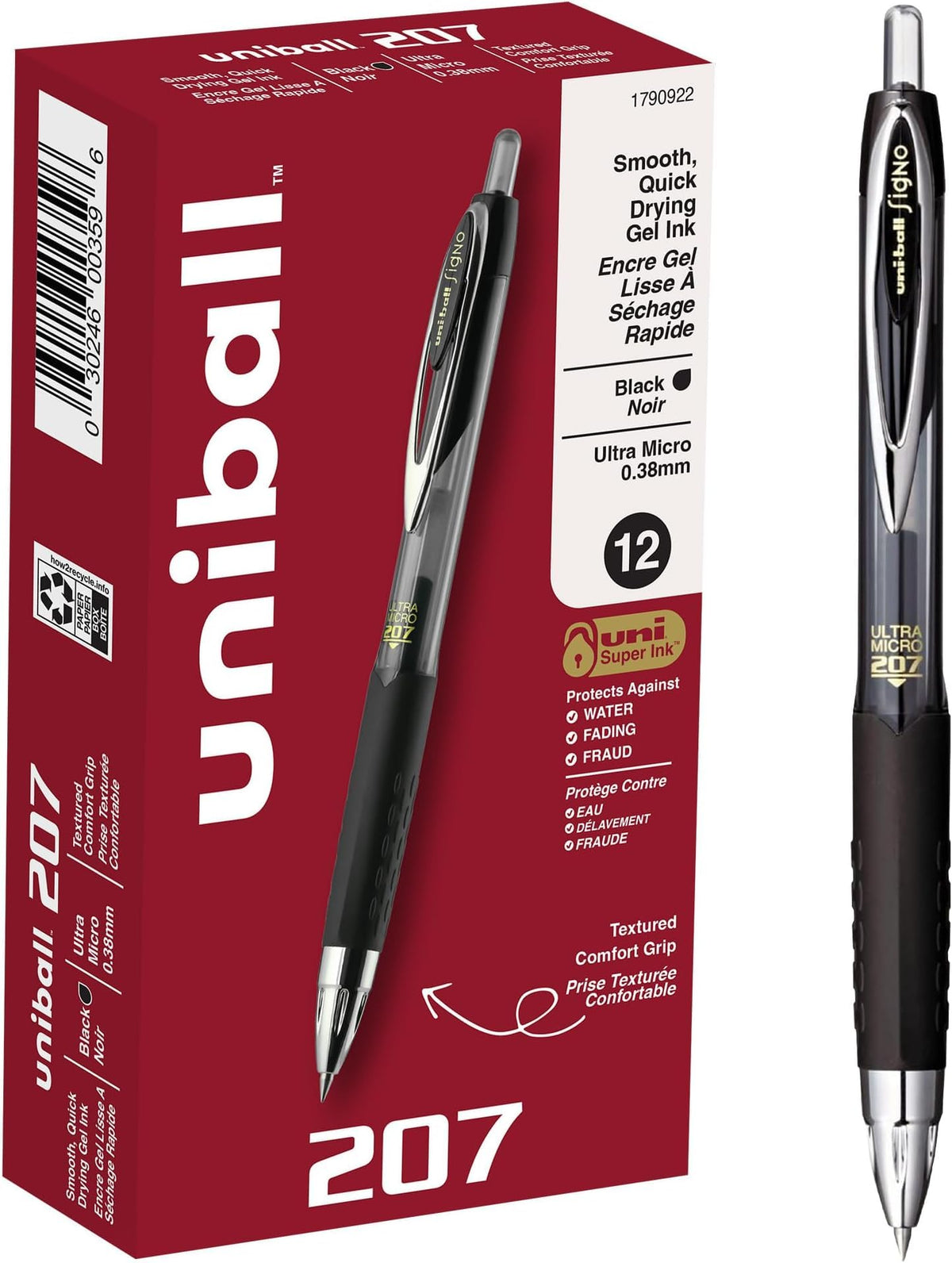 uniball™ 207 Gel Pens, Blue Ink, 1.0mm Bold Point, Retractable, 12 Count