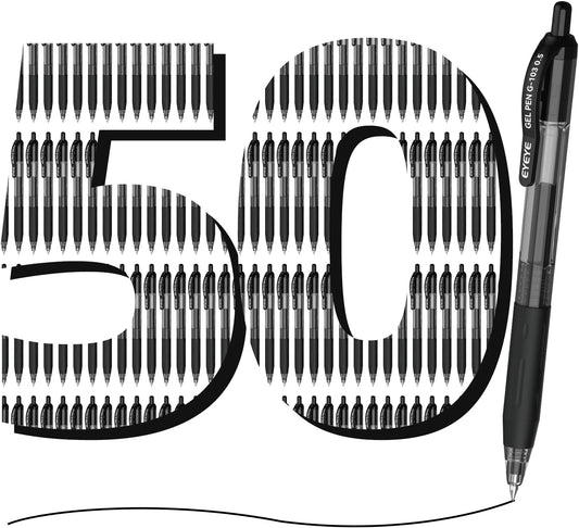 EYEYE G-103 Gel Pens, Black Ink, 0.5mm Extra Fine Point, Pack of 50