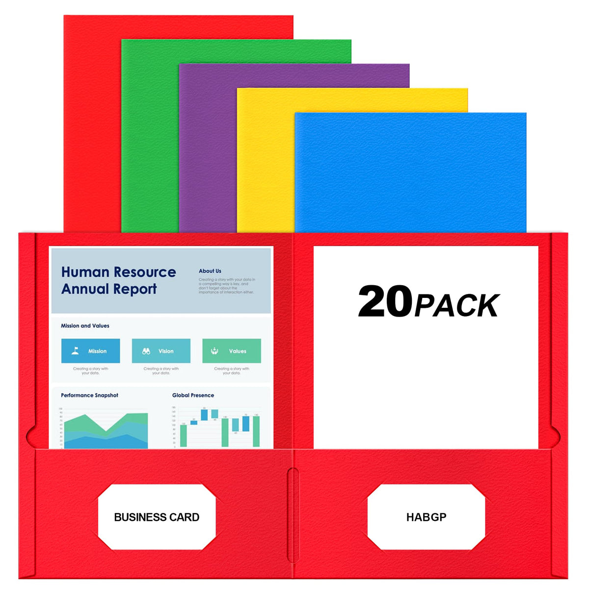 HABGP 2 Pocket Folders, 4 Pack, Assorted Colors File Folders with Pockets