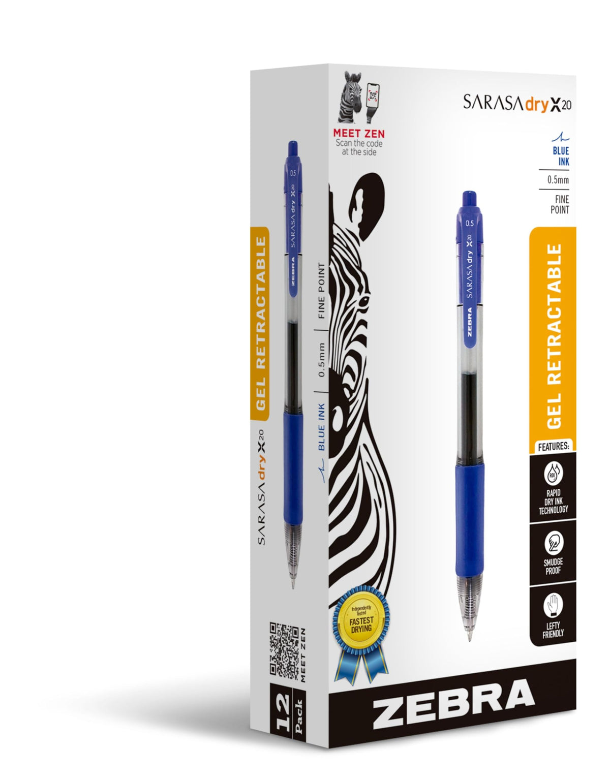 Zebra Pen SARASA X20 Retractable Gel Pen, Black Ink, 0.7mm, 12-Pack
