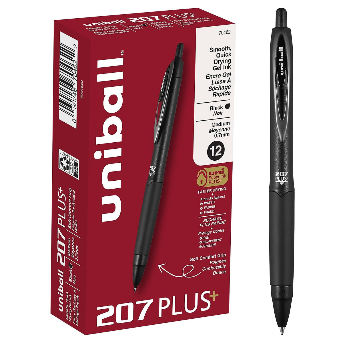 uniball™ 207 Gel Pens, Blue Ink, 1.0mm Bold Point, Retractable, 12 Count