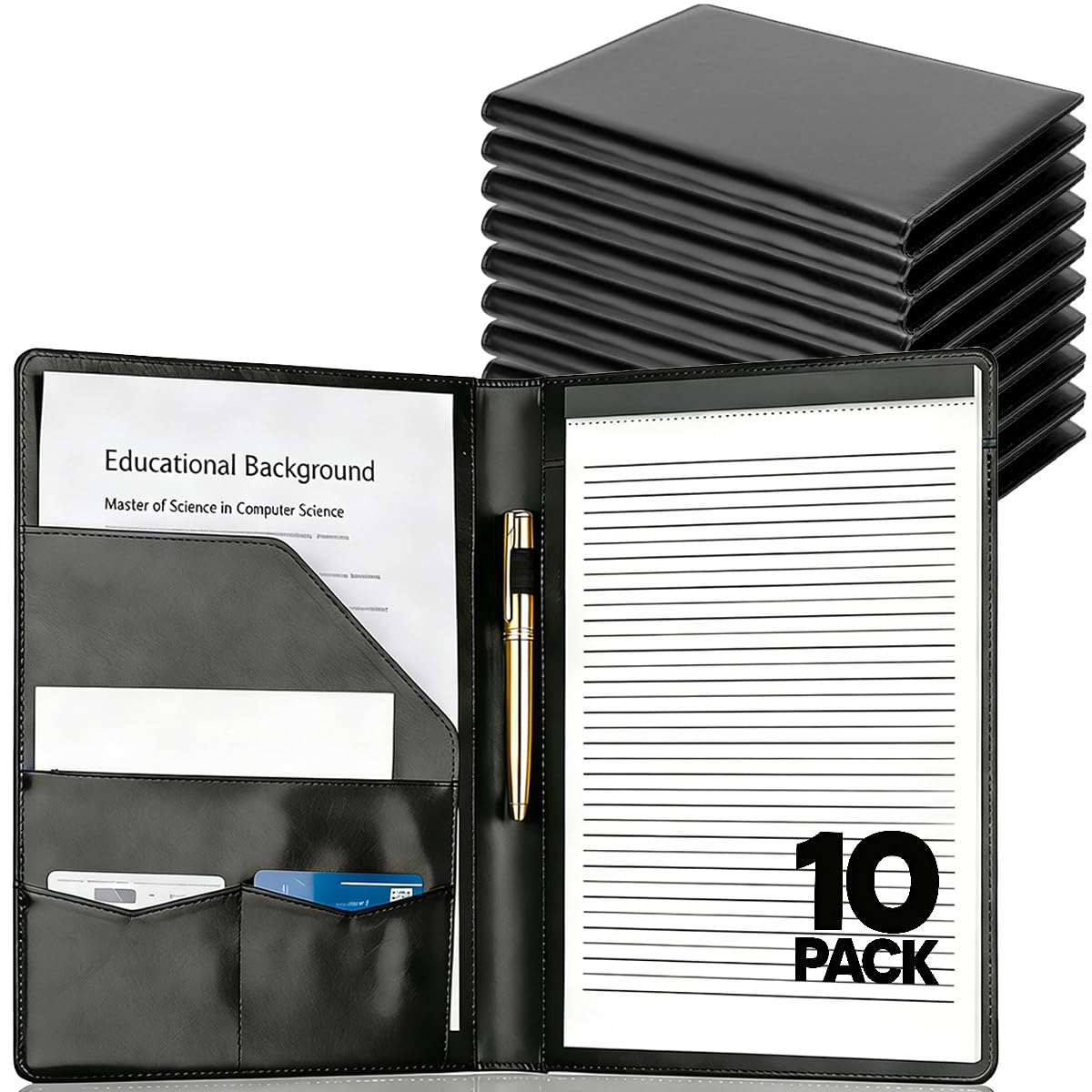 Padfolio Portfolio Binder, Faux Leather Folio Folder Organizer, Black