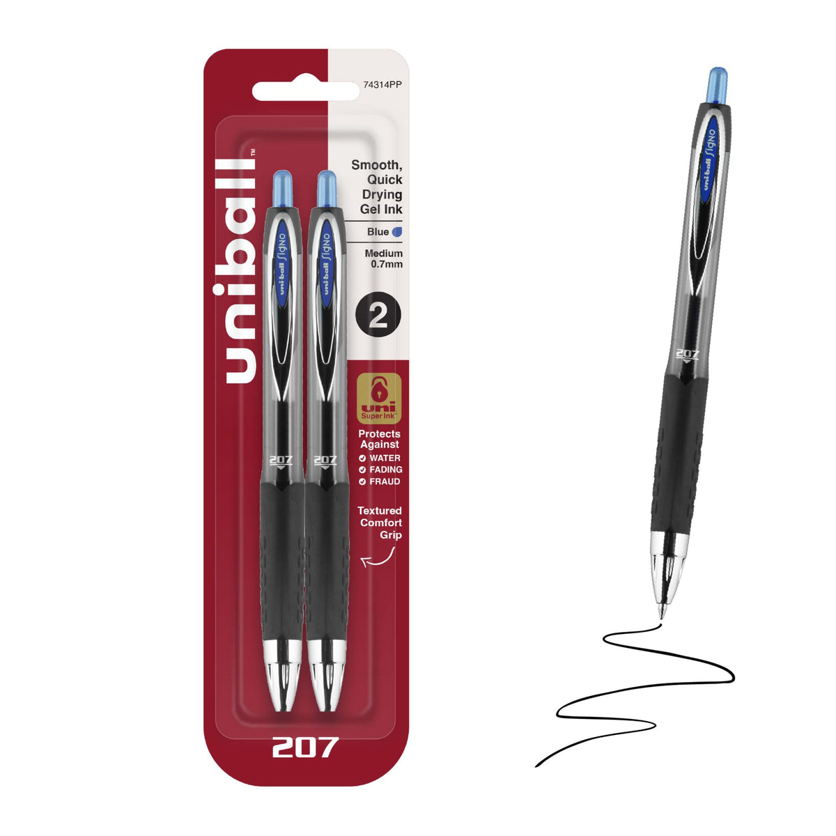 uniball™ 207 Gel Pens, Black Ink, 1.0mm Bold Point, Retractable, 12 Count