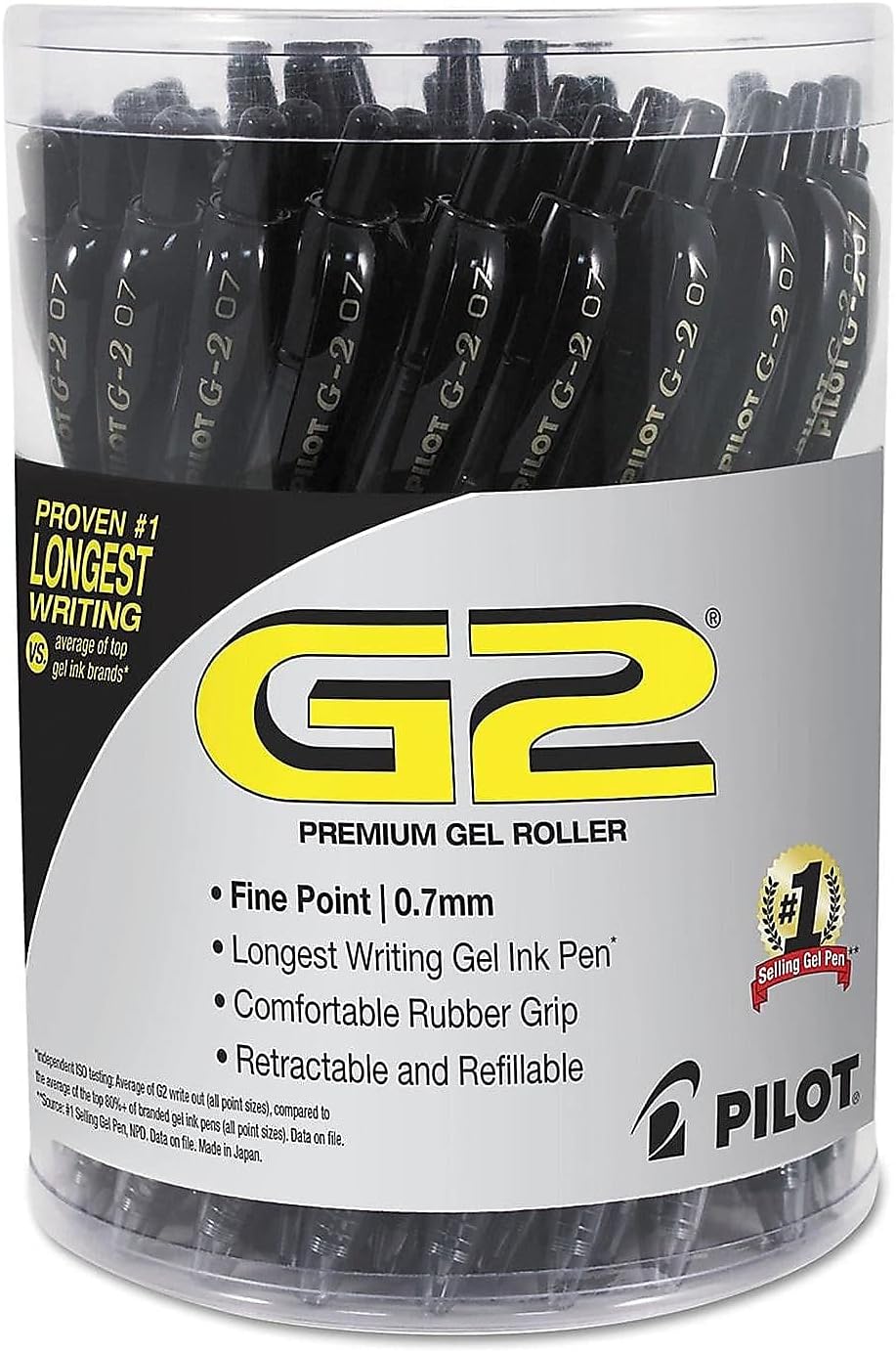Pilot G2 Premium Gel Roller Pen, Retractable and Refillable, Fine Point 0.7 mm, Black Ink, 36 Count