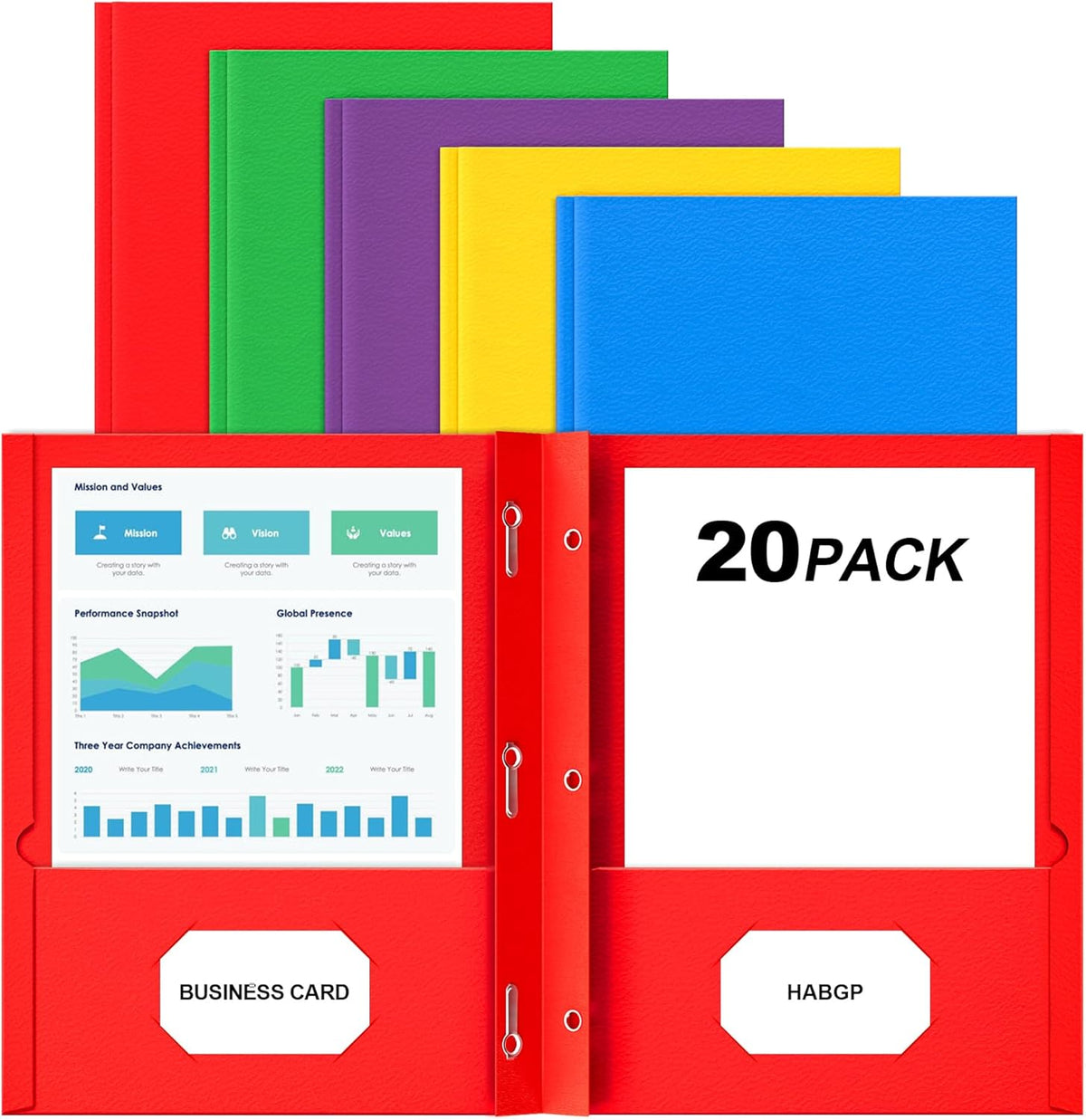 2 Pocket Folders with Prongs, 20 Pack Paper Folders with Pockets & 3 Prongs