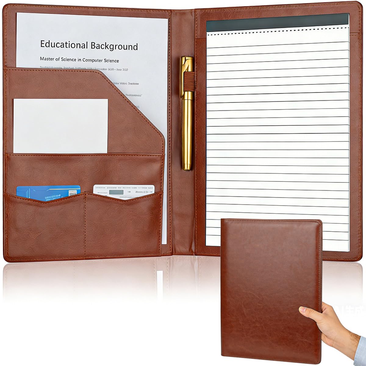 Padfolio Portfolio Binder, Faux Leather Folio Folder Organizer, Black