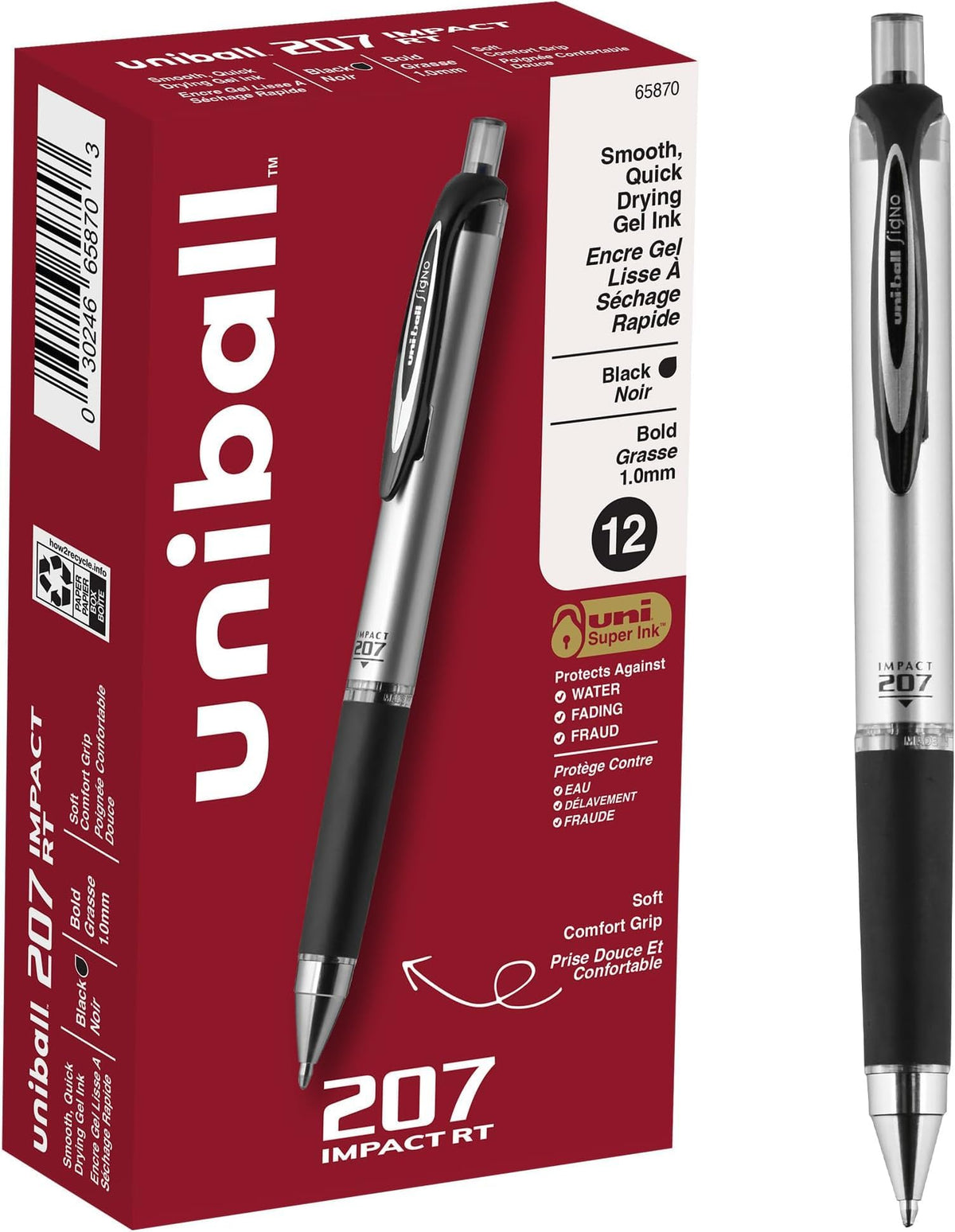 uni-ball Signo 207 Impact Stick Gel Pen, 4 Black Pens, 1.0mm Bold Point Gel Pens, Smooth Writing, Archival-Quality Ink, Acid-Free, Superior Comfort