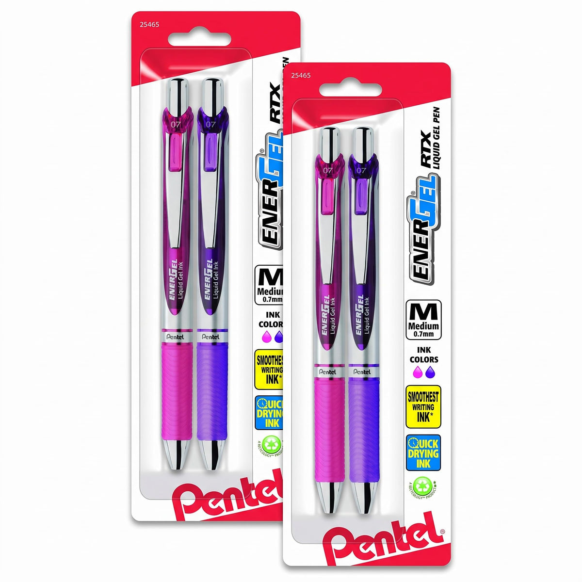 Pentel EnerGel Deluxe RTX Retractable Liquid Gel Pen, 0.7mm, Metal Tip, Blue Ink, 2 Pack (BL77BP2C)